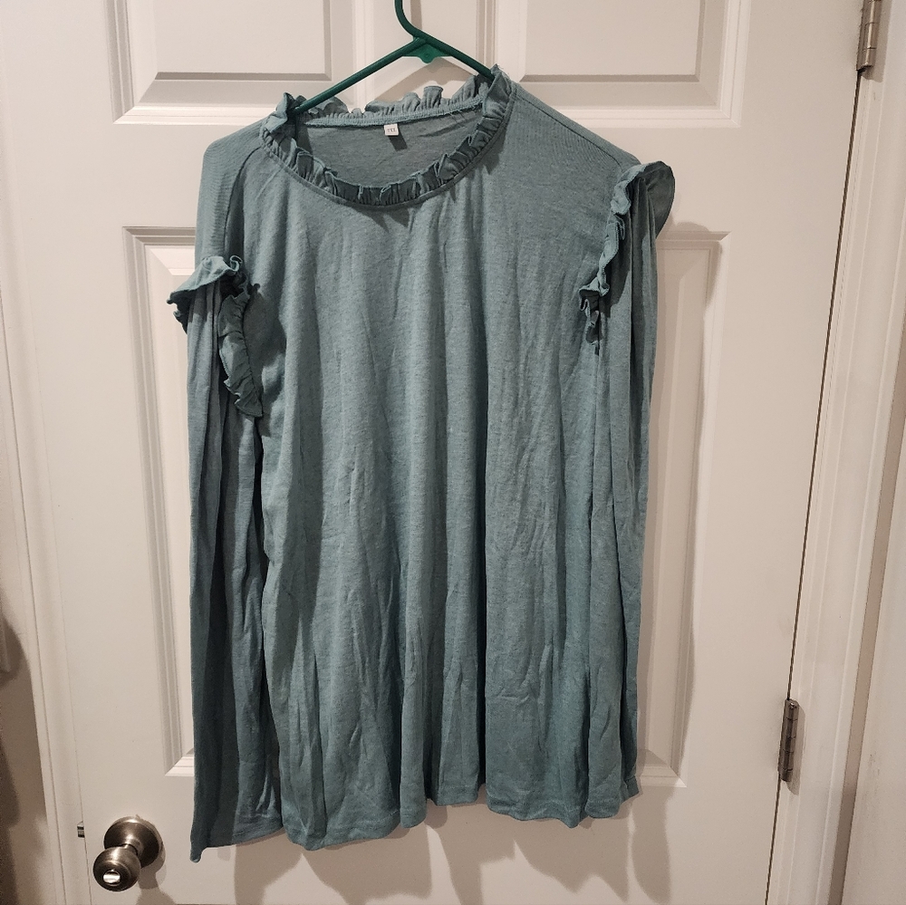 Women's Ruffled Teal Top - Picture 2 of 4